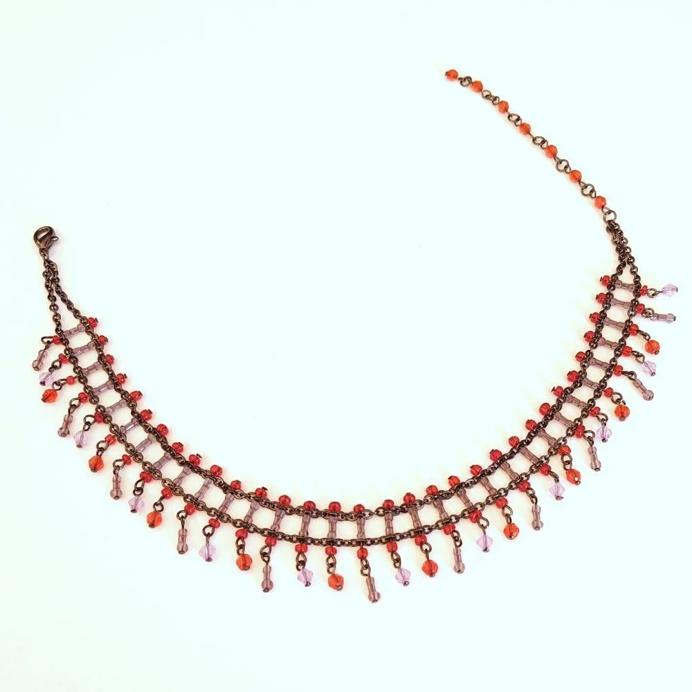 Orange and lavender beaded choker necklace